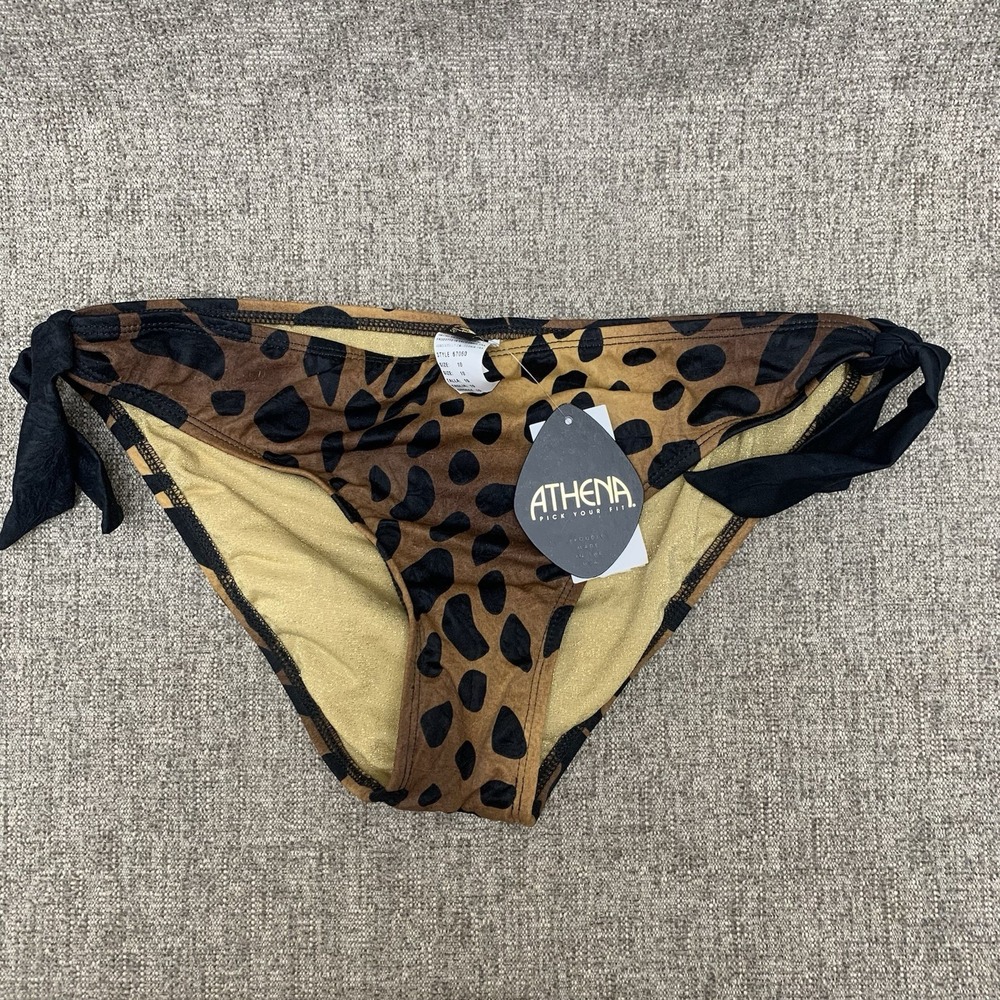 Athena Kenya Retro Bikini Bottom Top w/ Ties Swimsuit Sz 10 Animal Print Brown - Picture 3 of 7